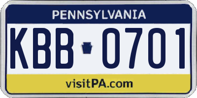 PA license plate KBB0701