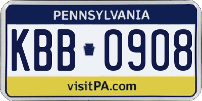 PA license plate KBB0908