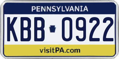 PA license plate KBB0922