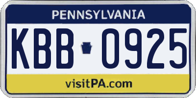 PA license plate KBB0925