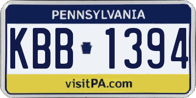 PA license plate KBB1394