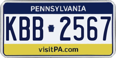 PA license plate KBB2567