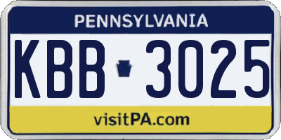PA license plate KBB3025