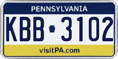 PA license plate KBB3102