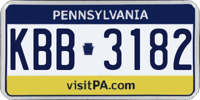 PA license plate KBB3182