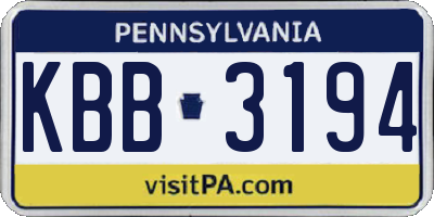 PA license plate KBB3194