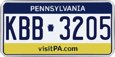 PA license plate KBB3205
