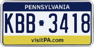 PA license plate KBB3418