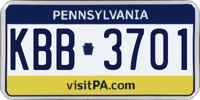 PA license plate KBB3701