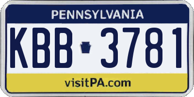 PA license plate KBB3781