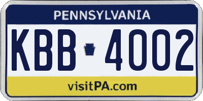 PA license plate KBB4002