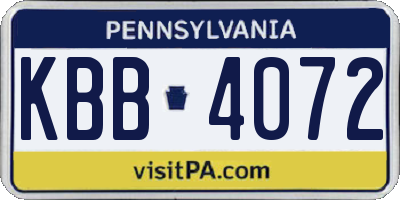 PA license plate KBB4072