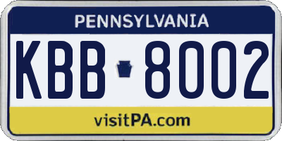 PA license plate KBB8002