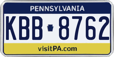 PA license plate KBB8762