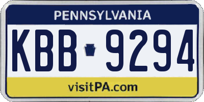 PA license plate KBB9294