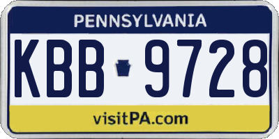 PA license plate KBB9728