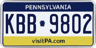 PA license plate KBB9802