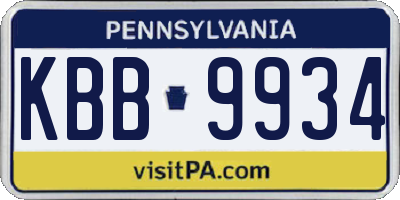PA license plate KBB9934