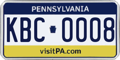 PA license plate KBC0008