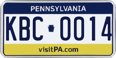 PA license plate KBC0014