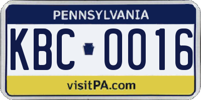 PA license plate KBC0016