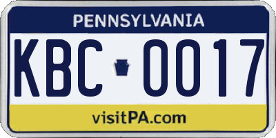 PA license plate KBC0017