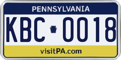 PA license plate KBC0018