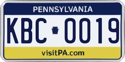 PA license plate KBC0019
