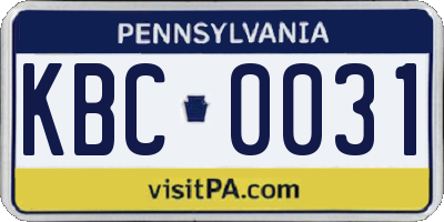 PA license plate KBC0031
