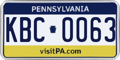 PA license plate KBC0063