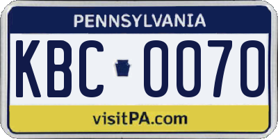 PA license plate KBC0070