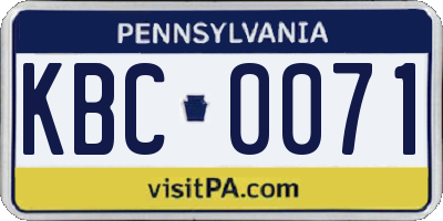PA license plate KBC0071
