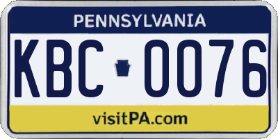 PA license plate KBC0076
