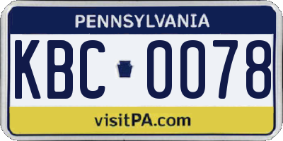 PA license plate KBC0078