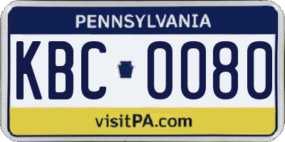 PA license plate KBC0080