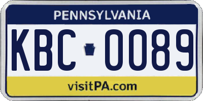 PA license plate KBC0089