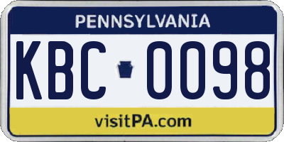 PA license plate KBC0098
