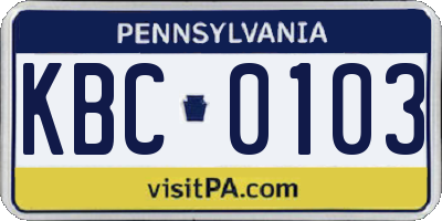 PA license plate KBC0103