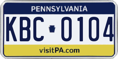 PA license plate KBC0104