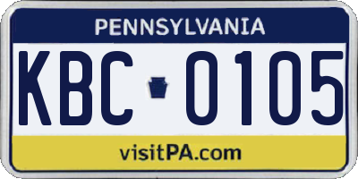 PA license plate KBC0105