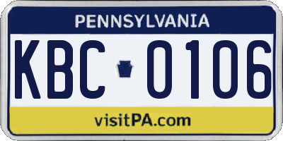 PA license plate KBC0106
