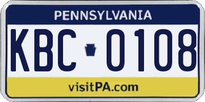 PA license plate KBC0108