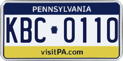 PA license plate KBC0110