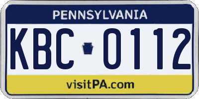 PA license plate KBC0112