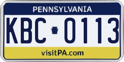 PA license plate KBC0113