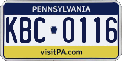 PA license plate KBC0116