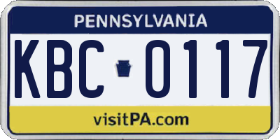 PA license plate KBC0117
