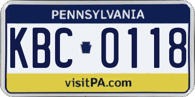 PA license plate KBC0118