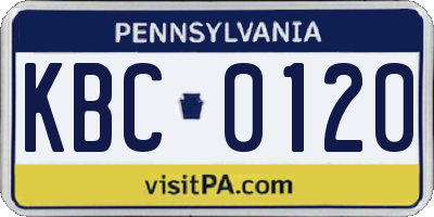 PA license plate KBC0120