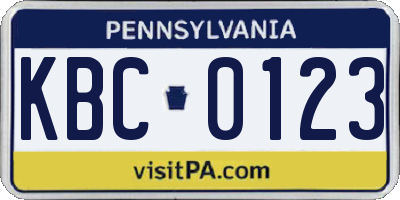 PA license plate KBC0123